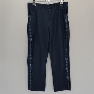 Vintage American Sweetheart Women's Denim Embroidered Side Seam Pull On Jeans 14